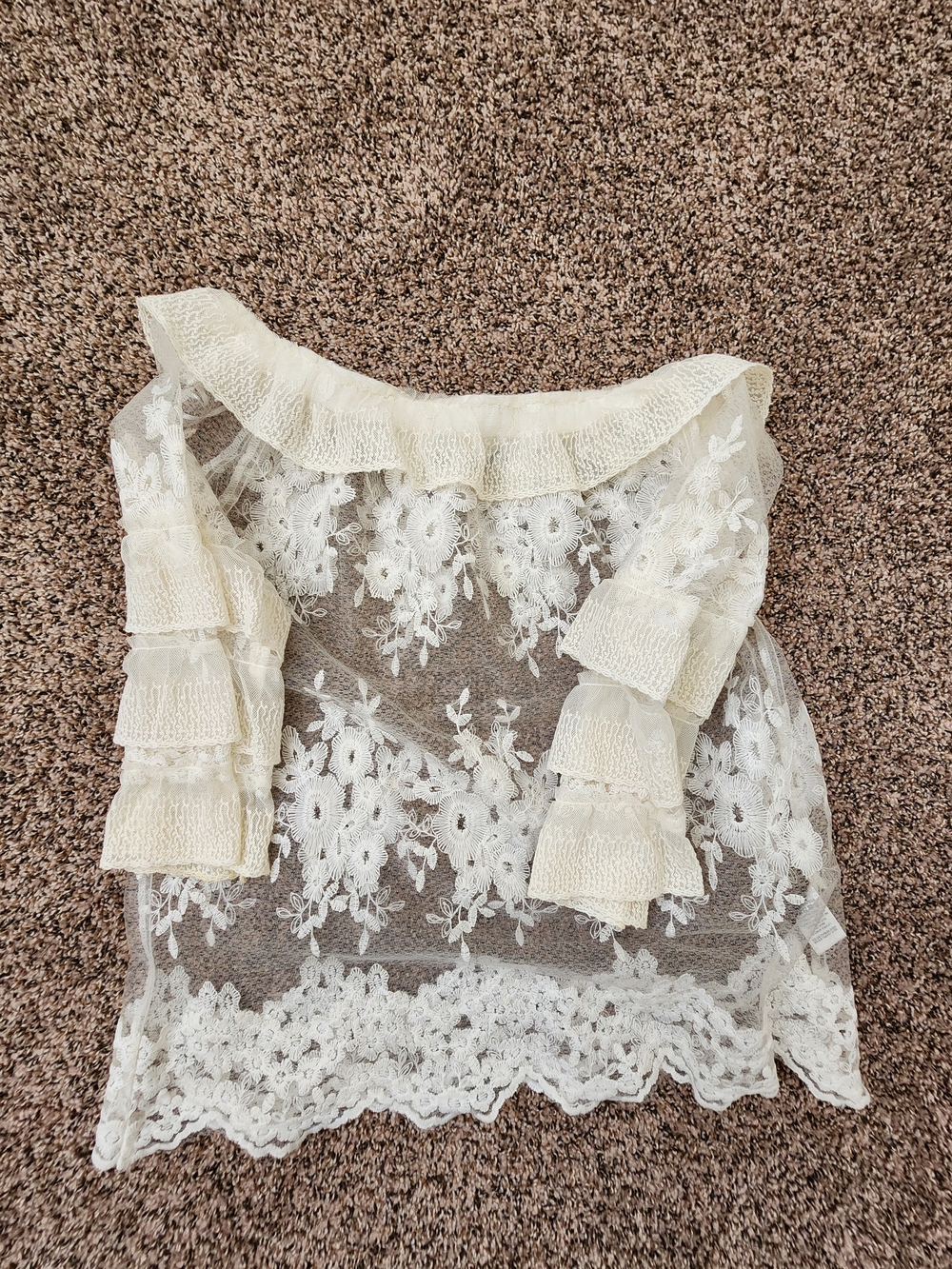 Off Shoulder , Lace  Ruffled Sleeve Blouse
